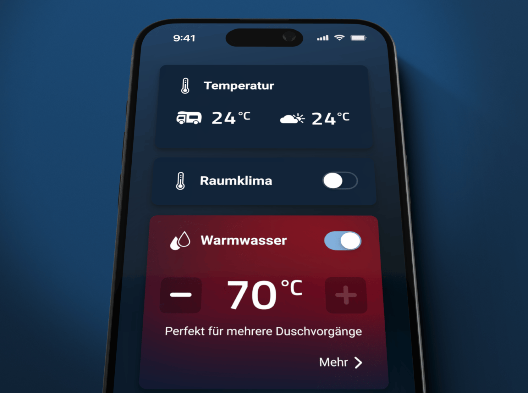iPhone in frontaler Ansicht mit der iNet X App