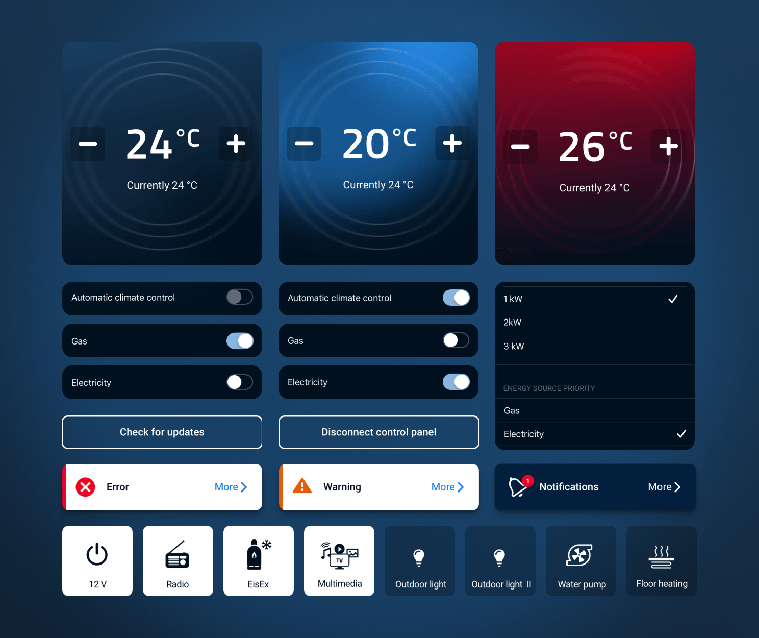 Verschiedene UI Elemente die für dieses Projekt erstellt wurden